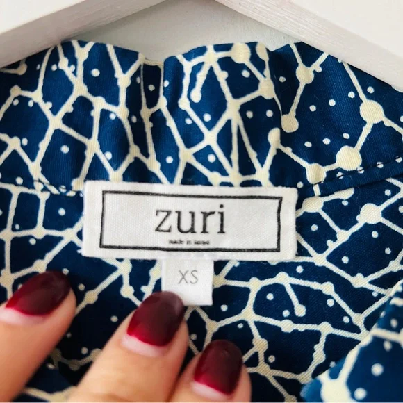 Zuri Bhoomki Navy Blue Printed A-Line Short Dress Size XS